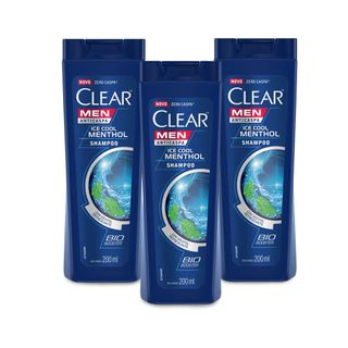 Kit 3 Shampoos Anticaspa Clear Men Ice Cool Mentol 200ml - Leve 03 Pague 02