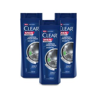 Kit 3 Shampoos Anticaspa Clear Men Limpeza Profunda 200ml - Leve 03 Pague 02