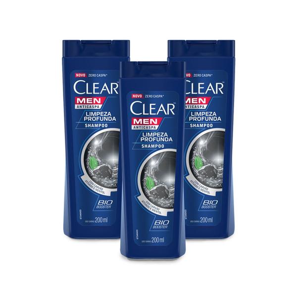 Kit 3 Shampoos Anticaspa Clear Men Limpeza Profunda 200ml - Leve 03 Pague 02