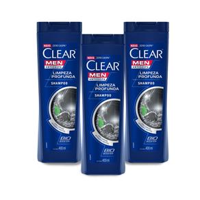 Kit 3 Shampoos Anticaspa Clear Men Limpeza Profunda 400ml