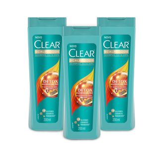 Kit 3 Shampoos Anticaspa Clear Women Detox Antipoluição 200ml - Leve 03 Pague 02
