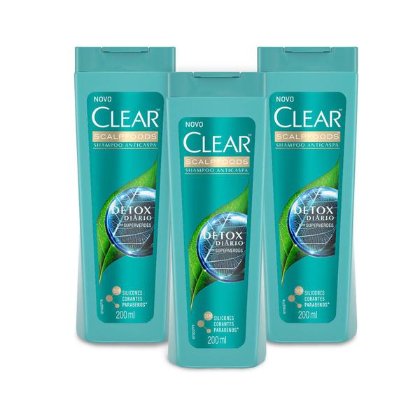 Kit 3 Shampoos Anticaspa Clear Women Detox Diario 200ml - Leve 03 Pague 02