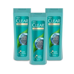 Kit 3 Shampoos Anticaspa Clear Women Detox Diário 200ml