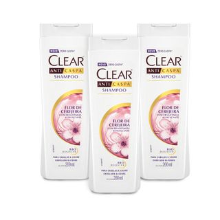 Kit 3 Shampoos Anticaspa Clear Women Flor de Cerejeira 200ml - Leve 03 Pague 02
