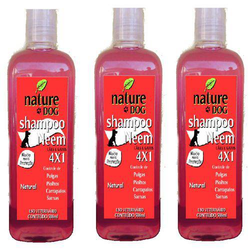 Kit 3 Shampoos Antipulgas Nature Dog 4X1 (Controle de Pulgas, Carrapatos, Sarnas e Piolhos) - 500m