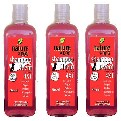 Kit 3 Shampoos Antipulgas Nature Dog 4x1 (Controle de Pulgas, Carrapatos, Sarnas e Piolhos) - 500ml