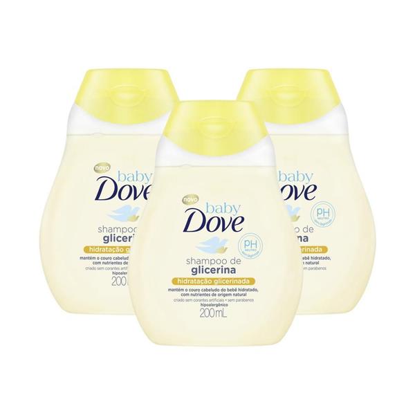 Kit 3 Shampoos Hidratação Glicerinada Dove Baby Frasco 200ml