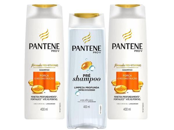 Kit 2 Shampoos Pantene Força e Reconstrução + Pré-Shampoo Pantene Hidro-Cauterização 400ml