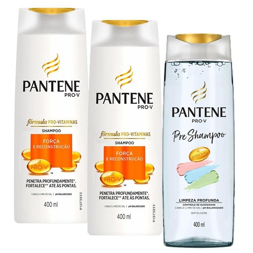 Kit 2 Shampoos Pantene Força e Reconstrução + Pré-Shampoo Pantene Hidro-Cauterização 400ml