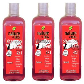 Kit 3 Shampoos para Caes e Gatos Antipulgas Nature Dog 500ml