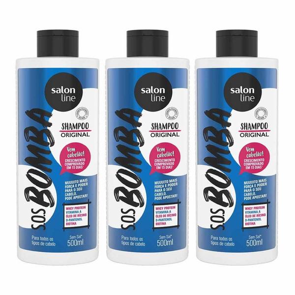 Kit 3 Shampoos 500ml Sos Bomba de Vitaminas Salon Line