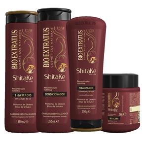 Kit Shitake Shampoo 350ml+Condicionador 350ml+Máscara 250g+Finalizador Termoprotetor 250g Bio Extratus