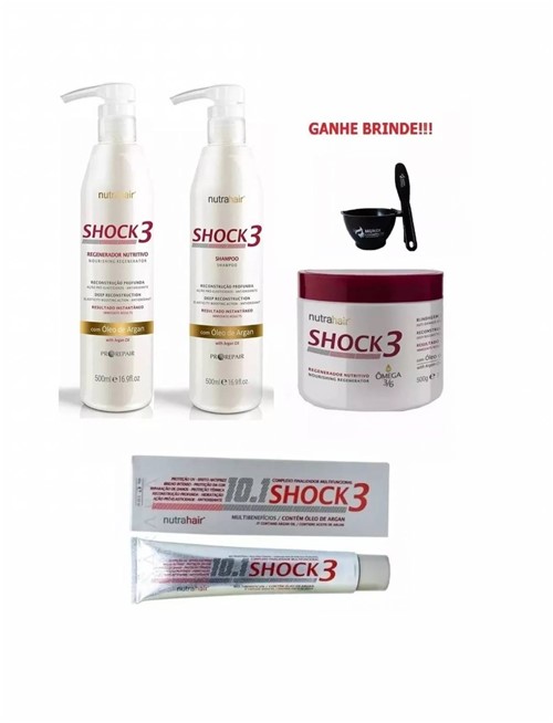 Kit Shock3 500ml + Blindagem Rege. 500gr+Pomada - Nutra Hair