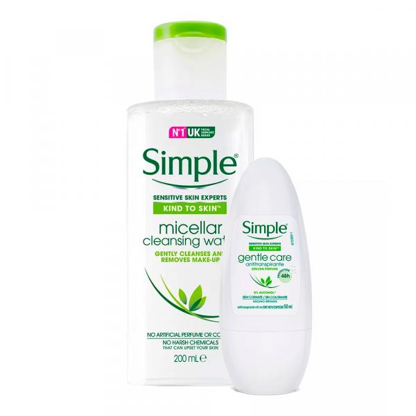 Kit Simple Água Micelar 200ml + Desodorante Roll On Gentle Care 50ml
