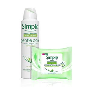 Kit Simple Desodorante Aerosol Gentle Care + Lenço Umedecido Facial 25 Unidades - 150ml