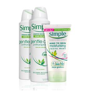 Kit Simple 2 Desodorante Aerosol Gentle Care + Sabonete Facial Cremoso - 150ml+50ml