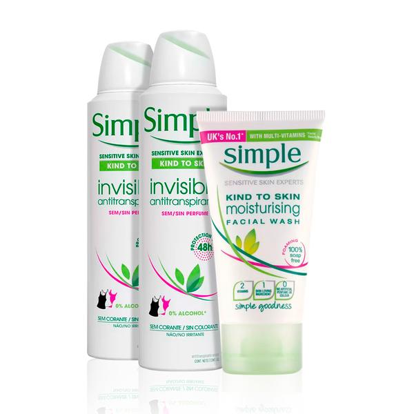 Kit Simple 2 Desodorante Aerosol Invisible 150ml + Sabonete Facial Cremoso 50ml