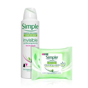 Kit Simple Desodorante Aerosol Invisible + Lenço Umedecido Facial 25 Unidades - 150ml