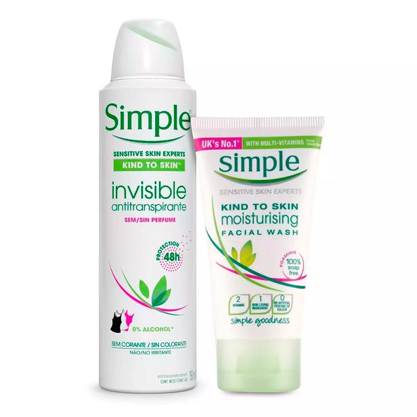 Kit Simple Desodorante Aerosol Invisible + Sabonete Facial Cremoso