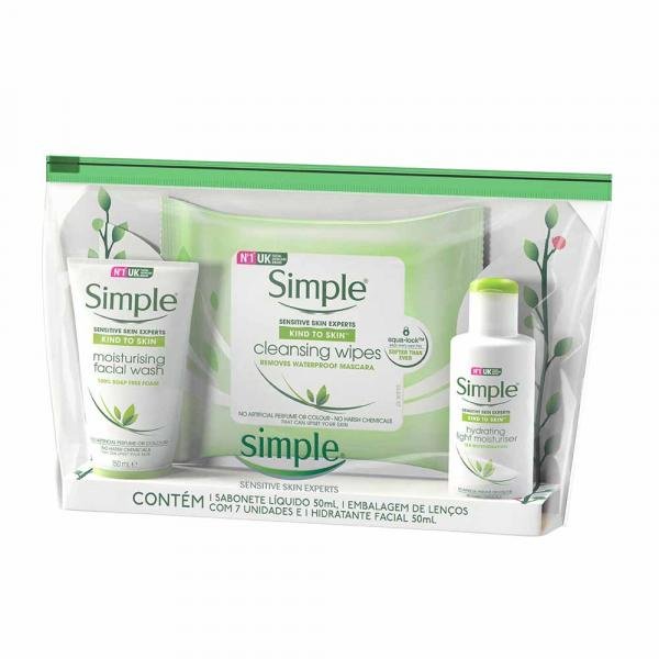 Kit Simple Sabonete Líquido 50ml + Hidratante Facial 50ml + Lenço Umedecido 7 Unidades