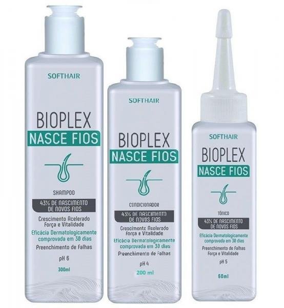 Kit Sistema de Tratamento Soft Hair Bioplex Nasce Fios Sh, Cond e Tônico