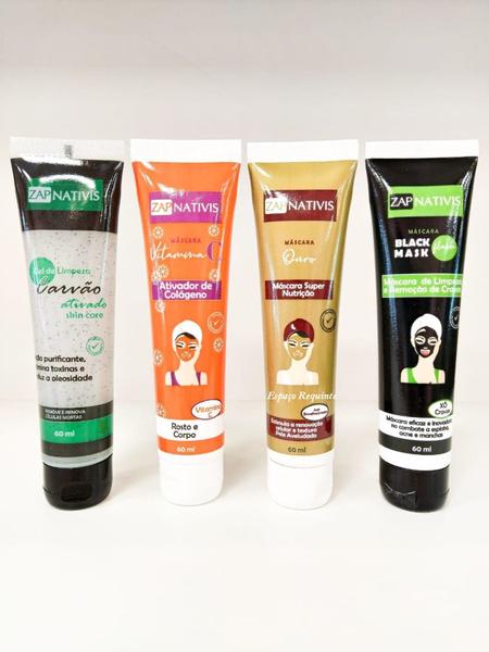 Kit Skin Care Completo Mascaras Facial com 4 Unidades Ouro, Vitamina C, Black e Carvão Ativado - Zap Nativis Cosmeticos