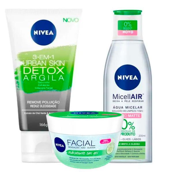 Kit SkinCare Argila Detox + Água Micelar + Hidratante Nivea