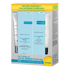 Kit Skinceuticals Protetor Solar Facial UV Oil Defense FPS80 40g + Gel de Limpeza Lha Cleansing 80g
