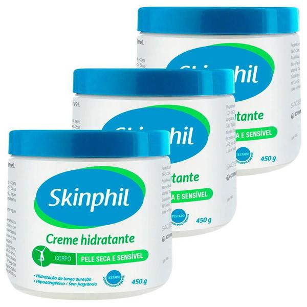 Kit 3 Skinphil Derma Creme Hidratante Sem Fragrância 450g - Cimed