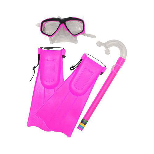 Kit Snorkel com Máscara e Nadadeiras Rosa Bel Fix