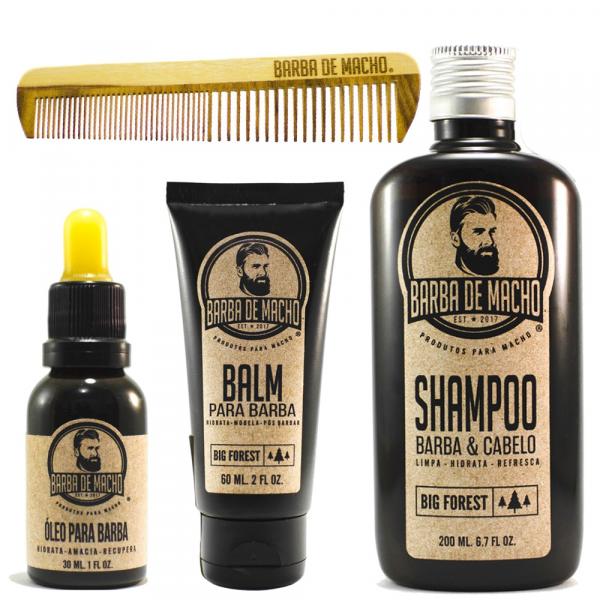 Kit Shampoo Oleo Balm Pente Madeira para Barba - Barba de Macho