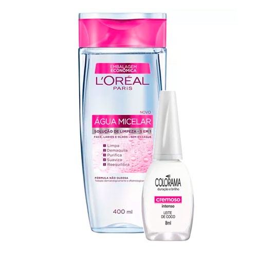 Kit Solução de Limpeza Facial L'Oréal 400ml Ganhe Esmalte Colorama Leite de Côco 8ml