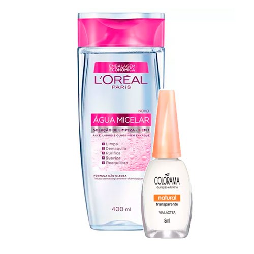 Kit Solução de Limpeza Facial L'Oréal 400ml Ganhe Esmalte Colorama Natural Transparente 8ml