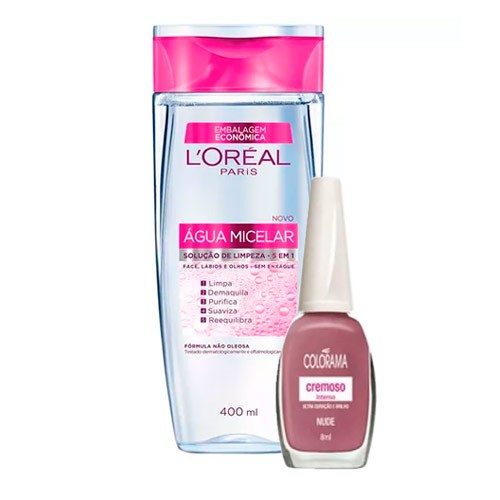 Kit Solução de Limpeza Facial L'Oréal 400ml Ganhe Esmalte Colorama Nude 8ml