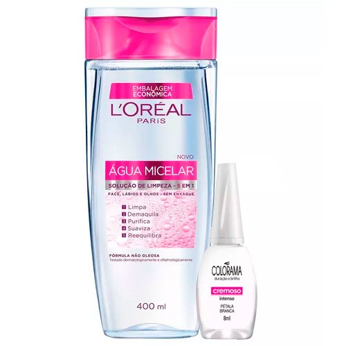 Kit Solução de Limpeza Facial L'Oréal 400ml Ganhe Esmalte Colorama Pétala Branca 8ml