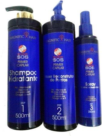 Kit SOS Magnific Hair Spray Hidratante 250ml, Shampoo e Primer Reconstrutor 500ml