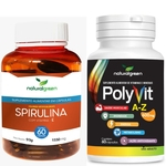 Kit Spirulina 1550mg e Polyvit vitamina de A-Z 500mg 60 Cápsulas cada Natural Green