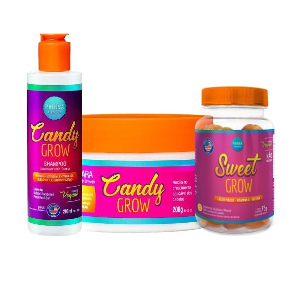 Kit Sweet + Candy Grow (Shampoo + Mascara + Vitamina) - Phinna - Sweet Grow - Cabelos e Unhas
