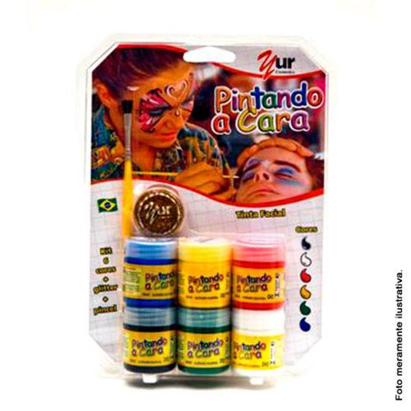 Kit Tinta Liquida 6 Cores de 15 Ml com Pincel e Pote Glitter - Color Make - Yur Color Make