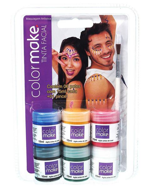 Kit Tinta Liquida 6 Cores de 15 Ml com Pincel e Pote Glitter - Color Make - Yur Color Make