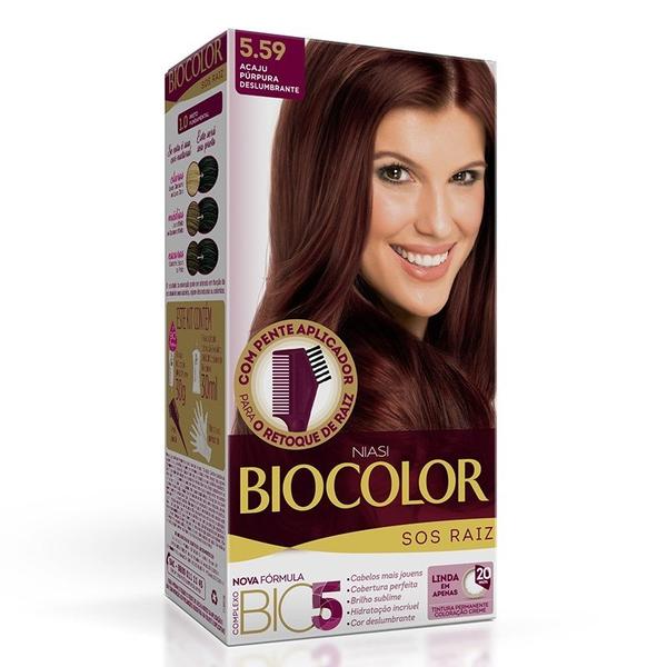Kit Tintura Creme Biocolor Sos Raiz Acaju Purpura Deslumbrante 5.59