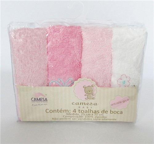 Kit Toalha de Boca Baby Camesa 4 Peças Rosa