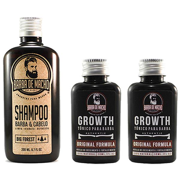 Kit 2 Tonico Barba Estimulador de Crescimento + 1 Shampoo - Barba de Macho