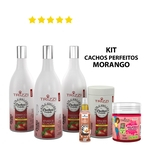 Kit Tratamento Cachos Perfeitos Morango + Perfume Capilar 60ml + Gelatina Modeladora 500g Trizzi