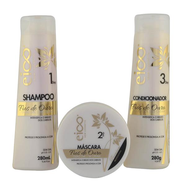 Kit Tratamento Completo Shampoo Condicionador e Máscara Fios de Ouro - Eico