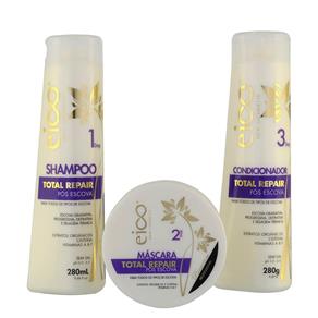 Kit Tratamento Completo Total Repair Pós Escova Shampoo Condicionador e Máscara - Eico