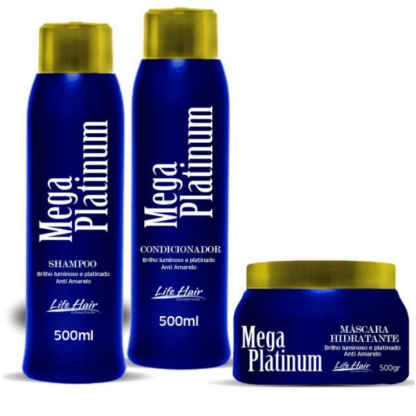Kit Tratamento Para Cabelo Loiro Platinado Mega Platinum Life Hair 3x500g
