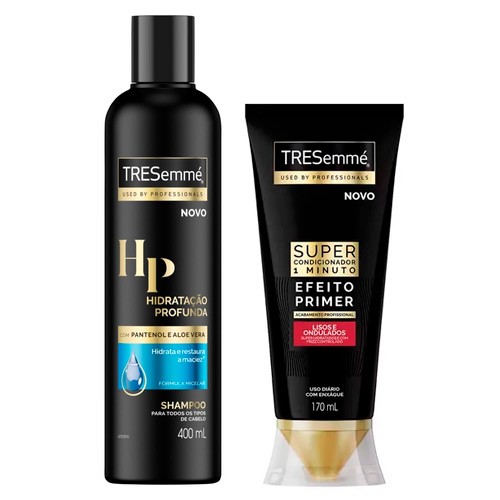Kit Tresemmé Shampoo Hidratação Profunda 400ml + Super Condicionador Lisos e Ondulados Efeito Primer 170ml