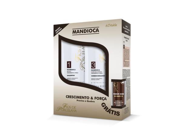 Kit Triskle Fios de Porcelana Mandioca (Shampoo e Condicionador 500ml) + Power Dose 45ml - Triskle Cosméticos