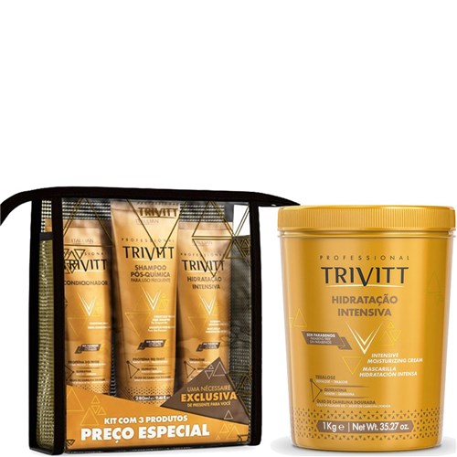 Kit Trivitt 4Pçs: Kit Leave-In Hidratante+ Mascara Hidratação 1Kg